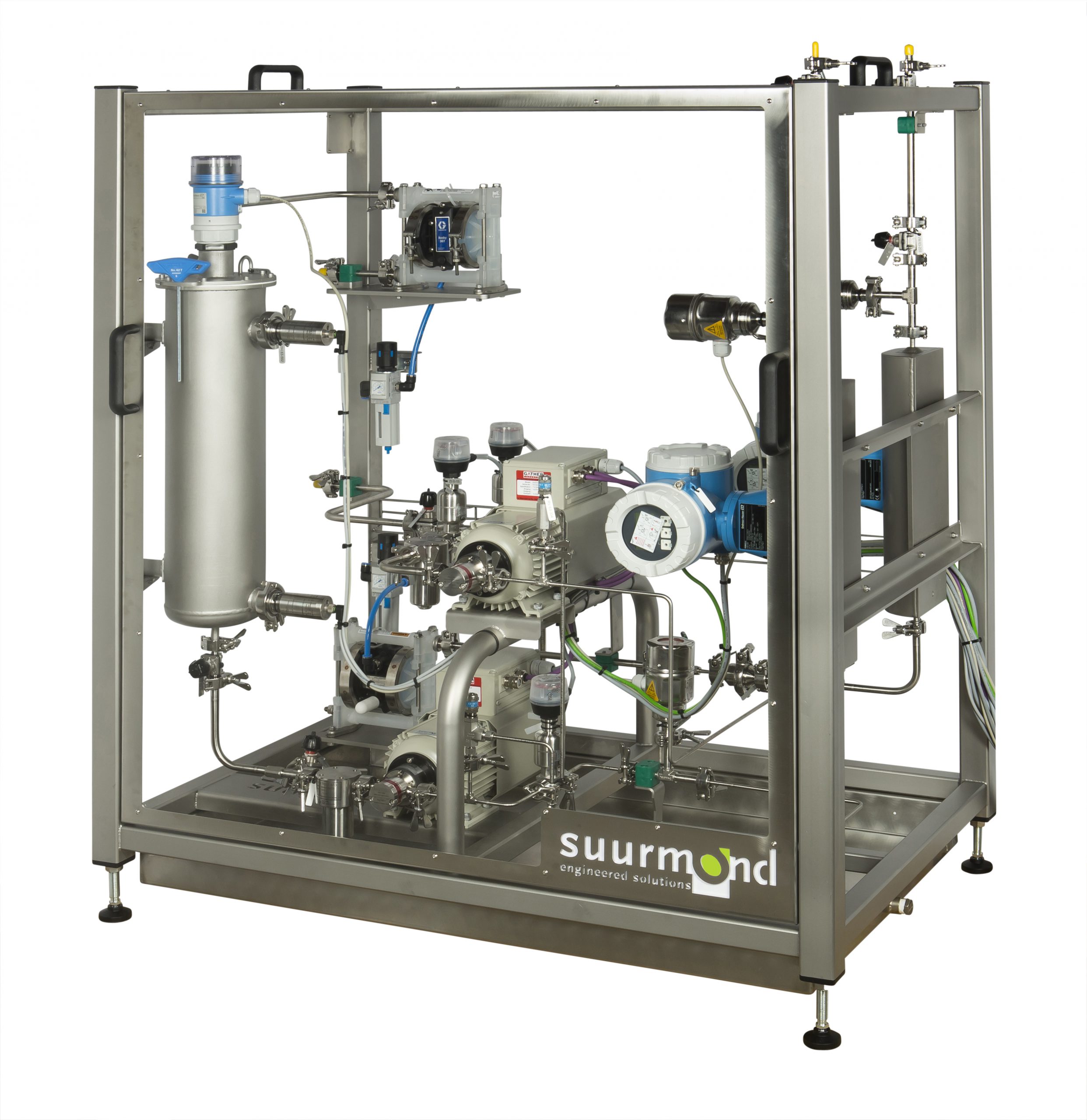 The dosing and mixing module incorporates two dosing pumps and three flow meters.